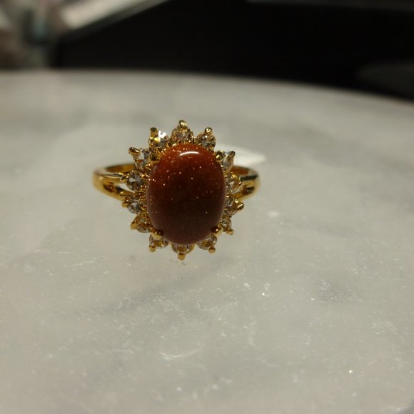 18k Gold EP Goldstone Swarovski Crystals Dolphin Ore Ring - Picture 6 of 8